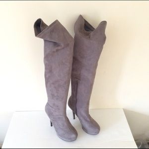 Wild Diva over the knee gray suede boots.
